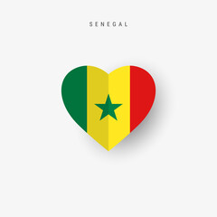 Senegal heart shaped flag. Origami paper cut Senegalese national banner. 3D vector illustration isolated on white with soft shadow.