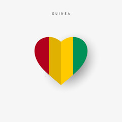 Guinea heart shaped flag. Origami paper cut Republic of Guinea national banner. 3D vector illustration isolated on white with soft shadow.
