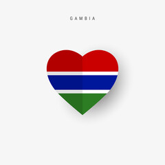 Gambia heart shaped flag. Origami paper cut Gambian national banner. 3D vector illustration isolated on white with soft shadow.