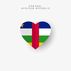 Central African Republic heart shaped flag. Origami paper cut CAR national banner. 3D vector illustration isolated on white with soft shadow.