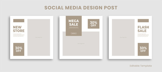 Set of Editable Template Social Media Instagram Design Post Light Brown and White Color Theme. Suitable for Post, Sale Banner, Promotion Product, Business, Company Fashion Beauty Furniture