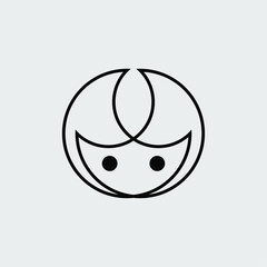Circle chibi girl head with modern geometric line art illustration in flat design monogram symbol