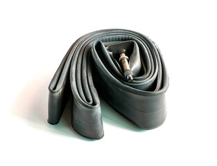 Bicycle inner tube presta valve on white background.