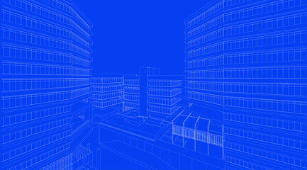 Fototapeta na wymiar 3d wireframe of building. sketch design.Vector