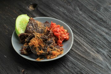 Fried Cow Lungs or Paru Goreng with Sambal Terasi