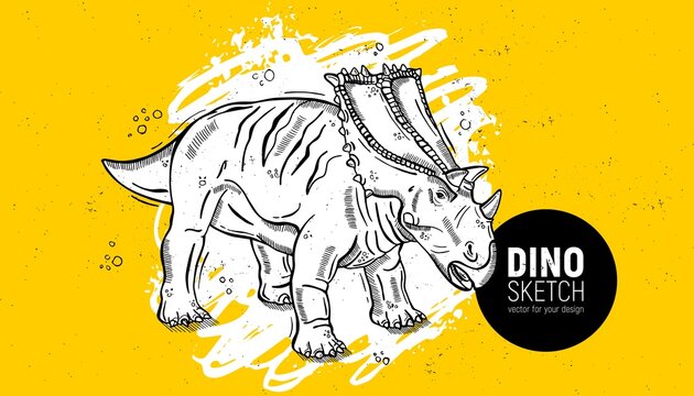 Hand Drawn Dinosaur Sketch. Triceratops