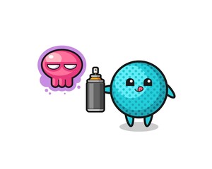 spiky ball cartoon make a graffiti with a spray paint