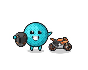 cute spiky ball cartoon as a motorcycle racer
