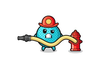 spiky ball cartoon as firefighter mascot with water hose