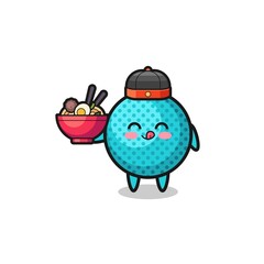 spiky ball as Chinese chef mascot holding a noodle bowl