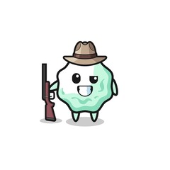chewing gum hunter mascot holding a gun