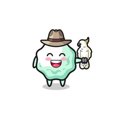 chewing gum zookeeper mascot with a parrot