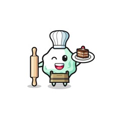 chewing gum as pastry chef mascot hold rolling pin