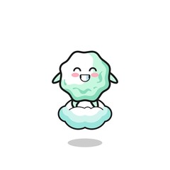 cute chewing gum illustration riding a floating cloud