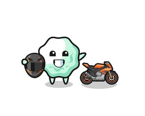 cute chewing gum cartoon as a motorcycle racer