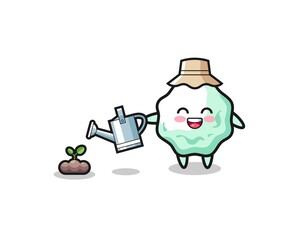 cute chewing gum is watering plant seeds