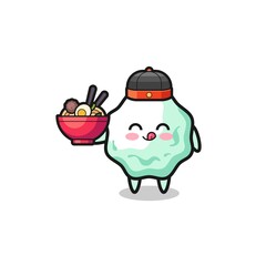 chewing gum as Chinese chef mascot holding a noodle bowl