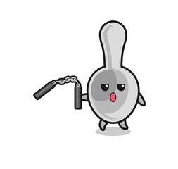 cartoon of spoon using nunchaku