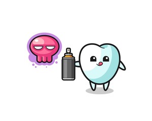tooth cartoon make a graffiti with a spray paint