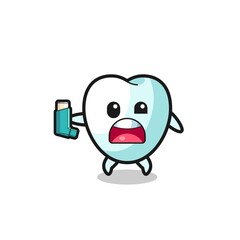 tooth mascot having asthma while holding the inhaler