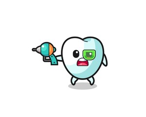 cute tooth holding a future gun