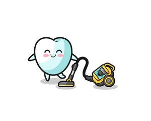 cute tooth holding vacuum cleaner illustration