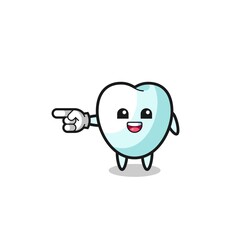 tooth cartoon with pointing left gesture