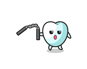 cartoon of tooth using nunchaku
