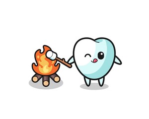 tooth character is burning marshmallow