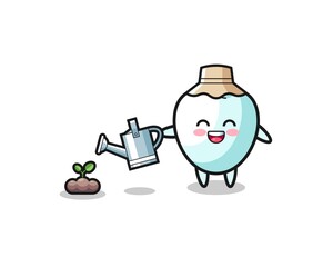 cute tooth is watering plant seeds