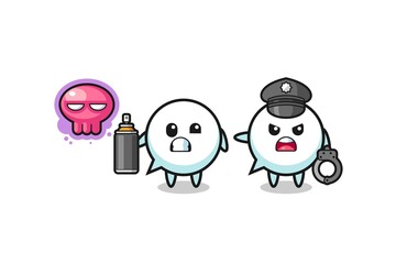 speech bubble cartoon doing vandalism and caught by the police
