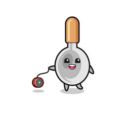 cartoon of cute cooking spoon playing a yoyo