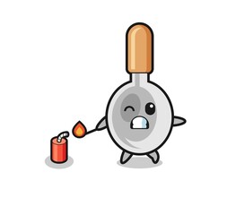 cooking spoon mascot illustration playing firecracker