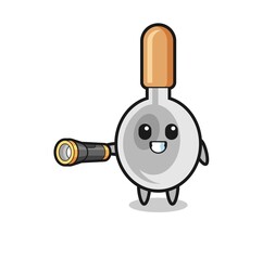 cooking spoon mascot holding flashlight