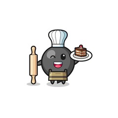 comma symbol as pastry chef mascot hold rolling pin
