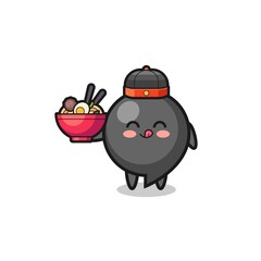 comma symbol as Chinese chef mascot holding a noodle bowl