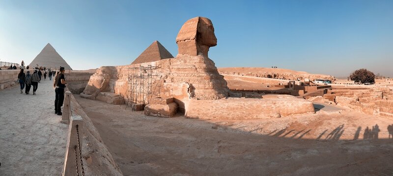 Sphinx and Pyramids of Giza, Egypt. 
