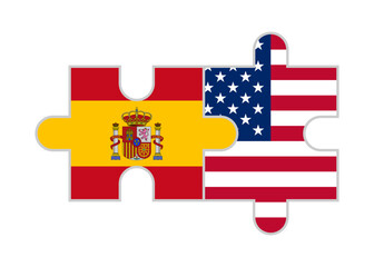 puzzle pieces of spain and usa flags. vector illustration isolated on white background