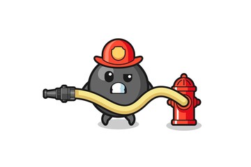 dot symbol cartoon as firefighter mascot with water hose