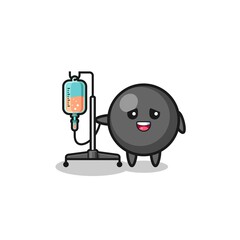 cute dot symbol character standing with infusion pole