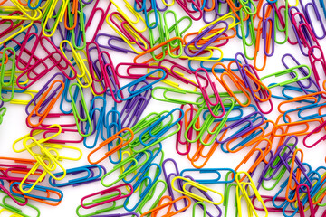 Fototapeta na wymiar Set of multi-coloured writing paper clips
