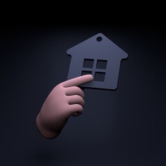 Hand holding a house icon. 3d render illustration.