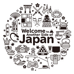 日本　旅行・観光の丸いイメージ背景　正方形　B