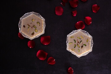 HEALTHY RABDI IN SERVING BOWL IN DARK BACKGROUND