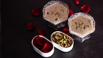HEALTHY RABDI IN SERVING BOWL IN DARK BACKGROUND