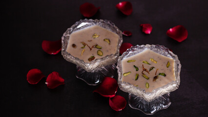 HEALTHY RABDI IN SERVING BOWL IN DARK BACKGROUND