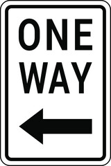 One Way road Sign on a white background, vector illustration