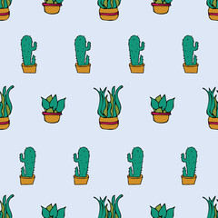 Vector white background plant in pot, succulents seamless pattern. Seamless pattern background