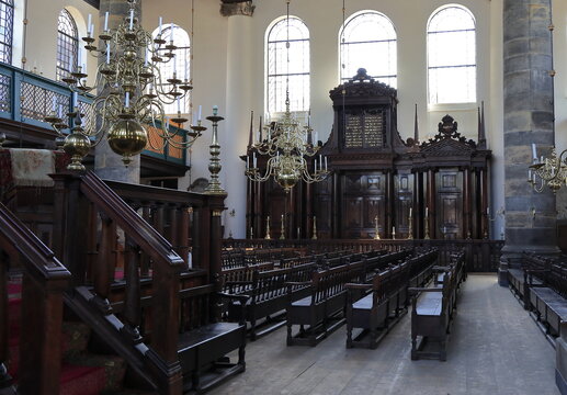 Amsterdam Portuguese Synagogue Interior View with Ark, Benches and Bima, Netherlands