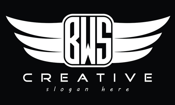 BWS three-letter Wing minimal typography font Monogram emblems flying logo. Vector template